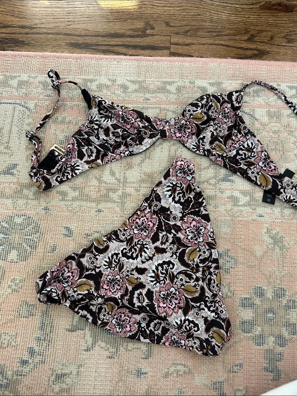 Beach Riot Floral Black, Pink & Gold Bikini Set